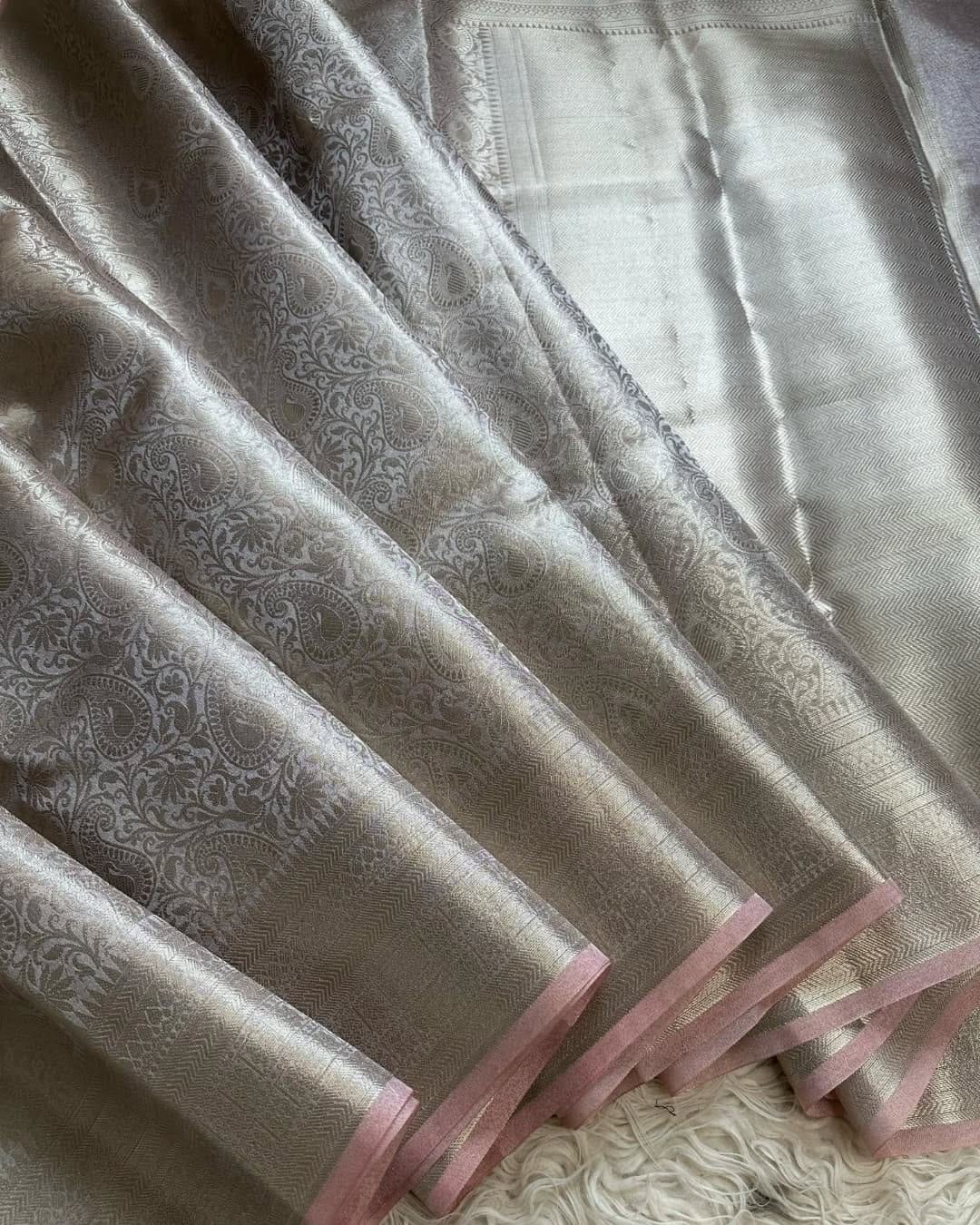 Banarasi Silver Katan Tissue Saree Brocade Blouse