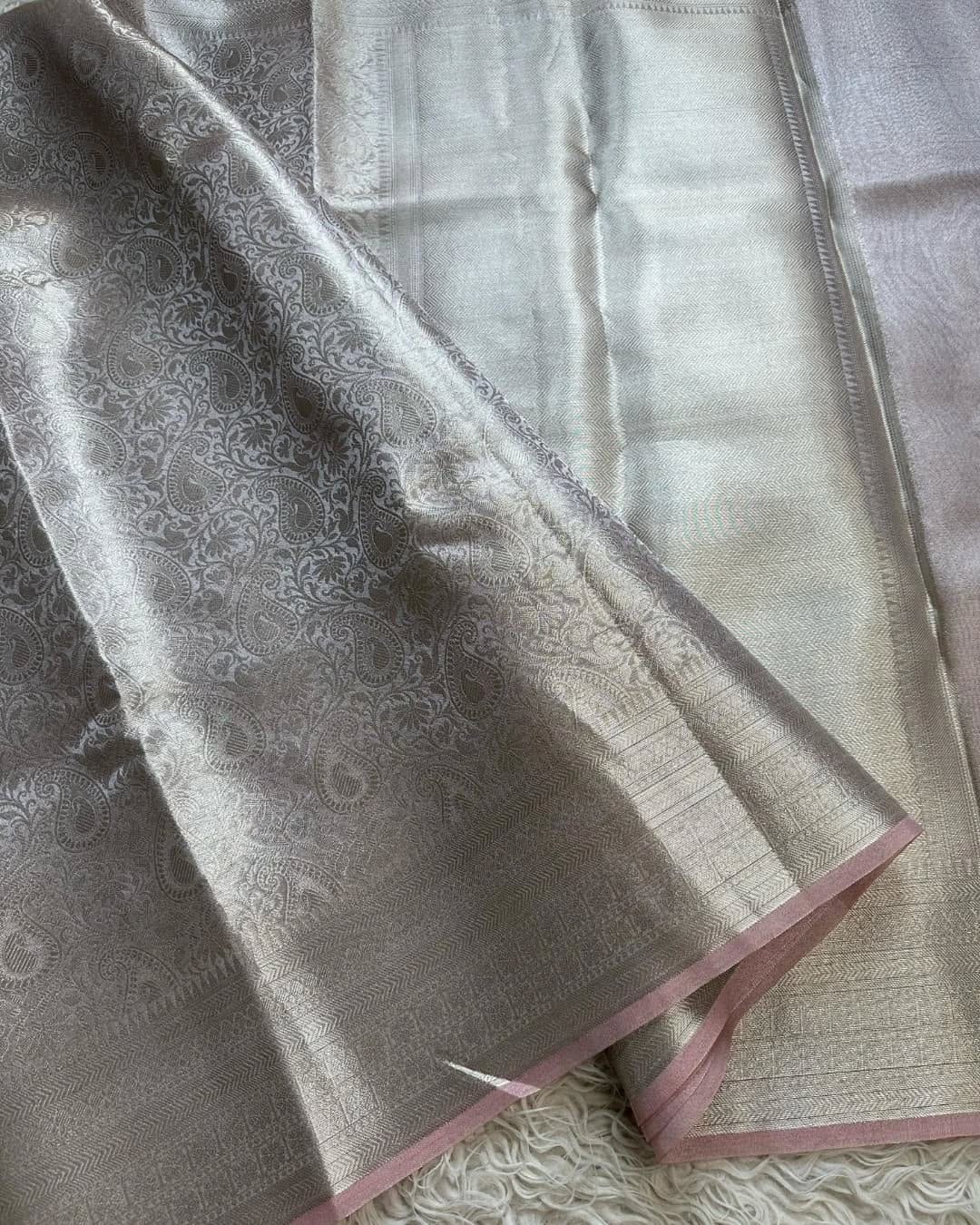 Banarasi Silver Katan Tissue Saree Brocade Blouse
