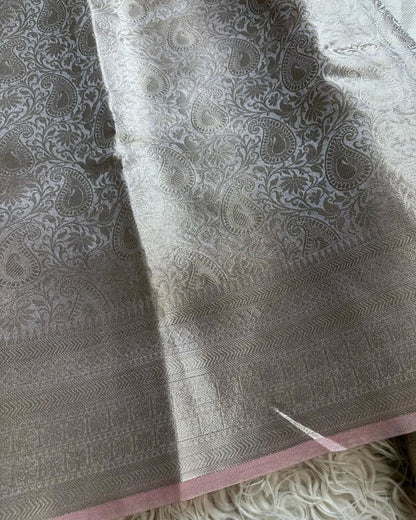 Banarasi Silver Katan Tissue Saree Brocade Blouse