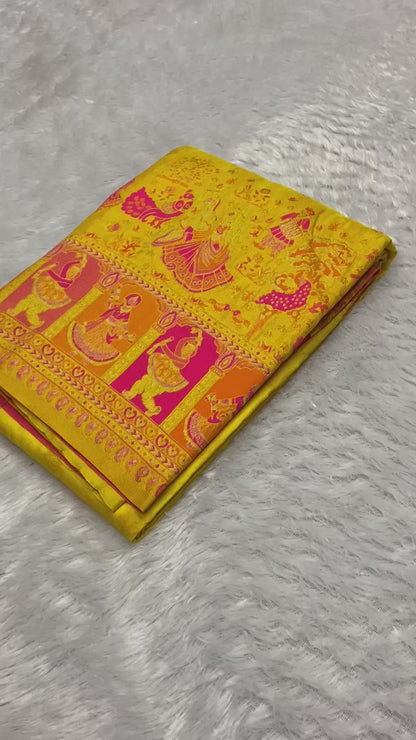 New Pashmina Weaving Rajwadi Saree, Intricate Kashmiri Thread Woven Pallu with Fancy Tassels