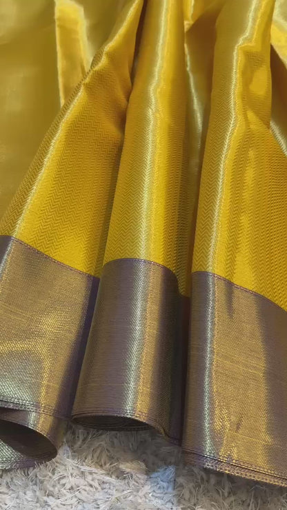 Banarasi Tissue Brocade Tanchui Soft Silk Saree, Allover Gold Zari Weaving
